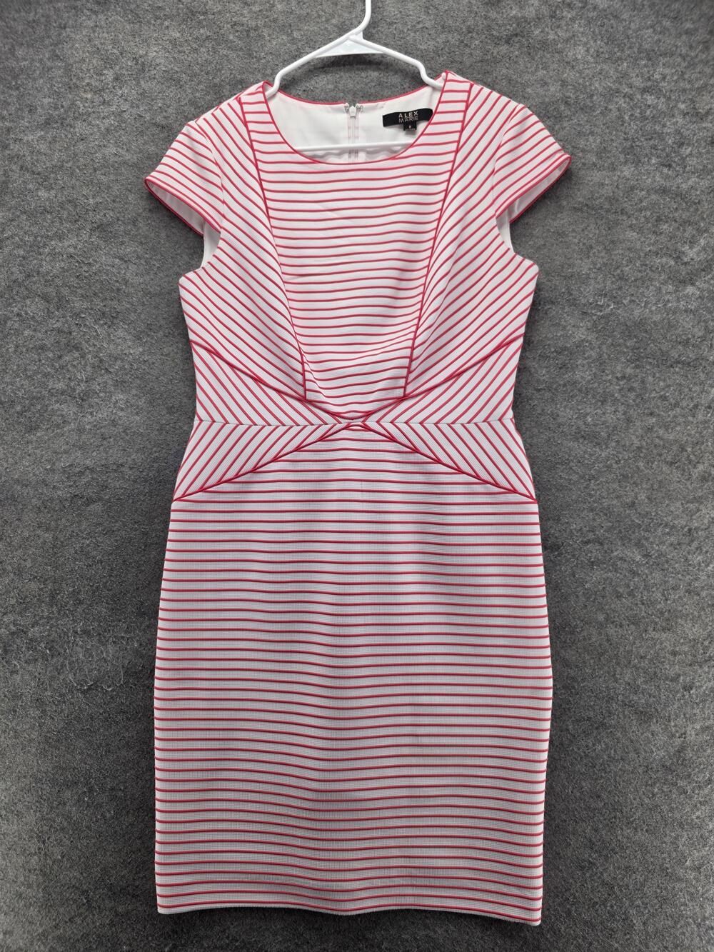 Alex Marie Dress Womens 8 White Striped Sheath Pencil Knee Length Lined